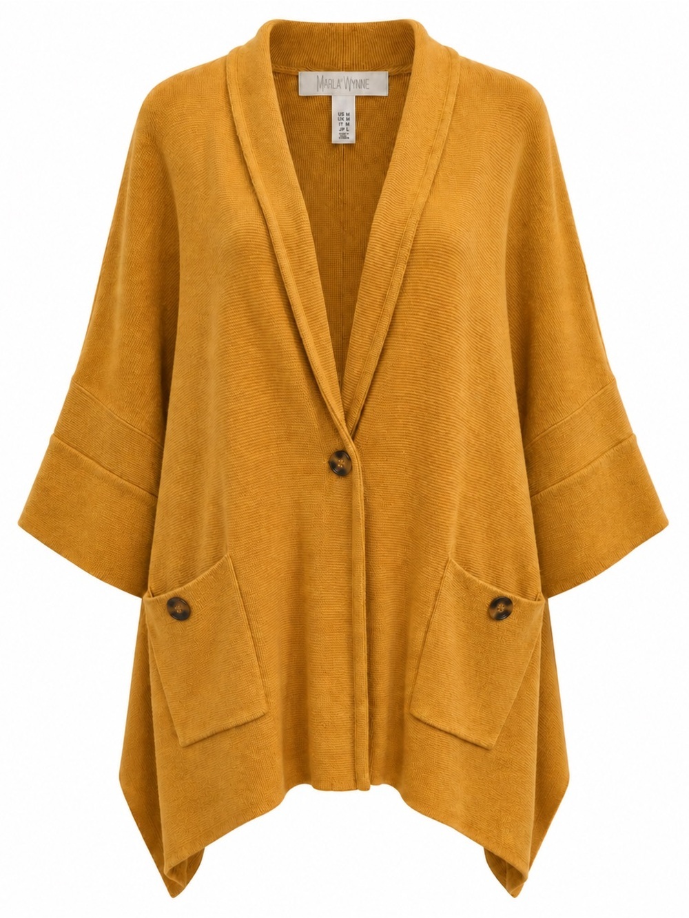 Marla Wynne Mustard Open Front Knit Poncho Cardigan Medium